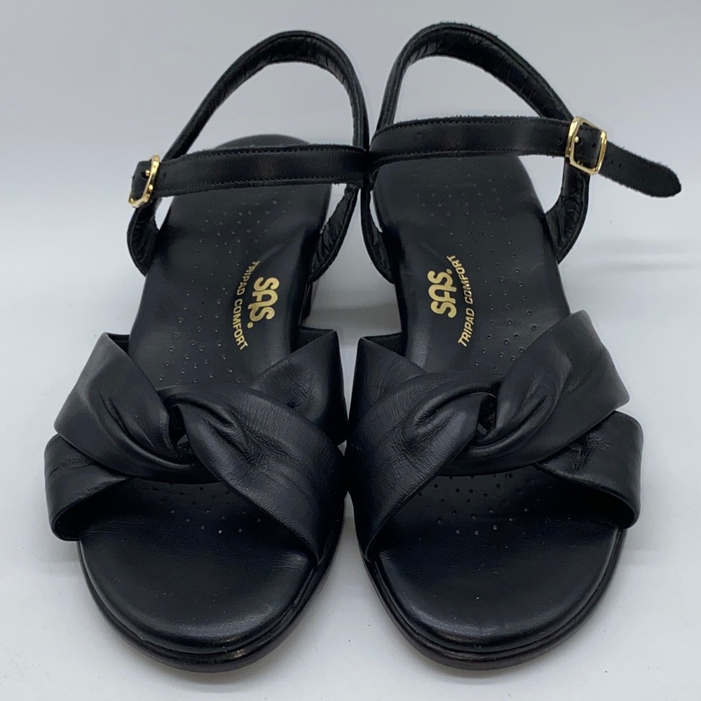 SAS Tripad Comfort Women's Black Leather Sandals with Gold Buckle Size 7 M